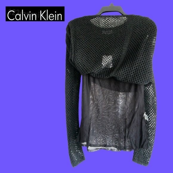 Calvin Klein NEW Bohemian Geometric Crochet-Mesh Semi-Sheer Sweater Top M - Picture 8 of 12